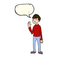cartoon waving man with speech bubble N20