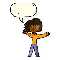 cartoon excited woman waving with speech bubble N6