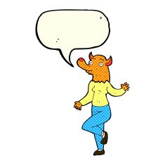 cartoon dancing fox woman with speech bubble N3