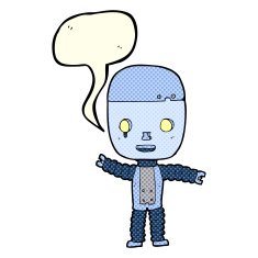 cartoon robot with speech bubble N90