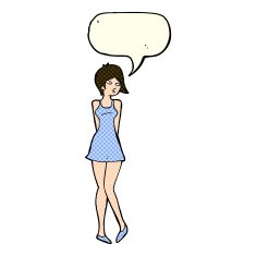 cartoon pretty woman in dress with speech bubble N22