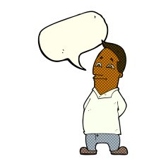 cartoon friendly man with speech bubble N9
