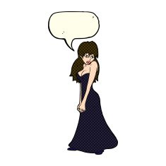 cartoon pretty woman in dress with speech bubble N23