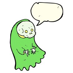 cartoon spooky ghoul with speech bubble N5