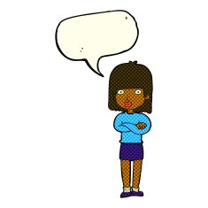 cartoon impatient woman with speech bubble N5