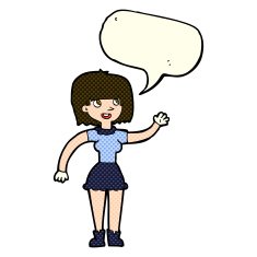 cartoon girl waving with speech bubble N15
