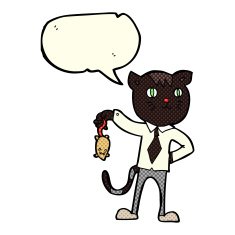 cartoon business cat with dead mouse speech bubble N4