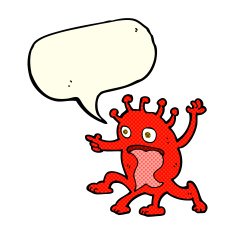cartoon weird little alien with speech bubble N12