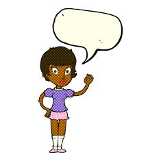 cartoon pretty girl waving with speech bubble N18