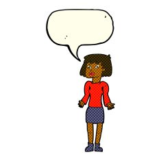 cartoon woman shrugging shoulders with speech bubble N256