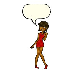 cartoon woman in cocktail dress with speech bubble N10