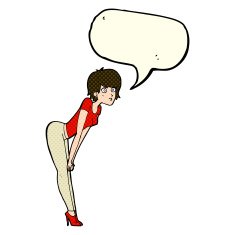 cartoon woman looking at something with speech bubble N6