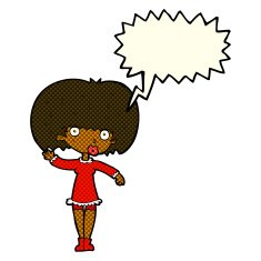 cartoon waving girl with speech bubble N5