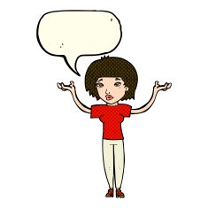 cartoon woman shrugging shoulders with speech bubble N260