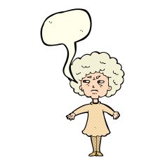 cartoon bitter old woman with speech bubble N10