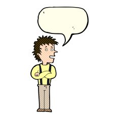 cartoon boy with folded arms speech bubble N10