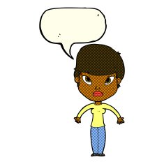 cartoon woman shrugging shoulders with speech bubble N261