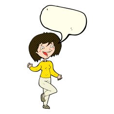 cartoon laughing woman with speech bubble N5