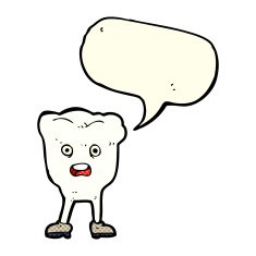 cartoon tooth looking afraid with speech bubble N3