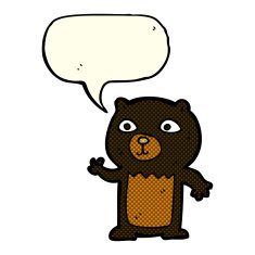 cartoon waving black bear cub with speech bubble N22