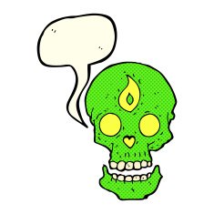 cartoon mystic skull with speech bubble N5