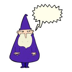 cartoon wizard with speech bubble N11