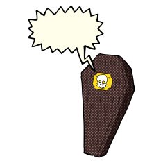 spooky cartoon coffin with speech bubble N11