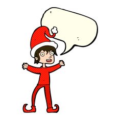 cartoon excited christmas elf with speech bubble N5