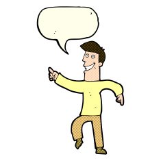 cartoon grinning man with speech bubble N43