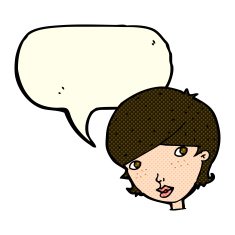 cartoon friendly woman with speech bubble N39
