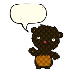 cartoon waving black bear cub with speech bubble N23