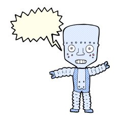 cartoon robot with speech bubble N91