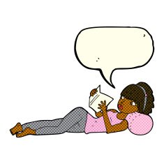 cartoon pretty woman reading book with speech bubble N5