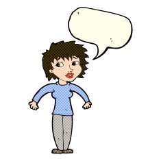 cartoon woman shrugging shoulders with speech bubble N263