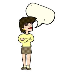 cartoon annoyed woman with speech bubble N99