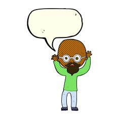 cartoon stressed bald man with speech bubble N5