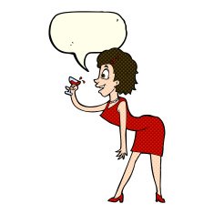cartoon woman with drink speech bubble N4