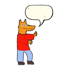 cartoon funny fox man with speech bubble N3