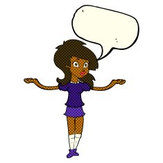 cartoon confused pretty girl with speech bubble N6