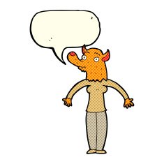 cartoon friendly fox woman with speech bubble N3
