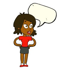 cartoon woman with hands on hips speech bubble N113