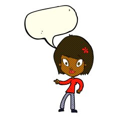 cartoon pretty woman pointing with speech bubble N22