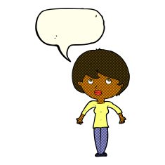 cartoon woman shrugging shoulders with speech bubble N265