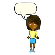 cartoon woman shrugging shoulders with speech bubble N268