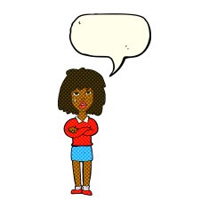 cartoon tough woman with folded arms speech bubble N6