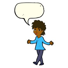 cartoon woman shrugging shoulders with speech bubble N269