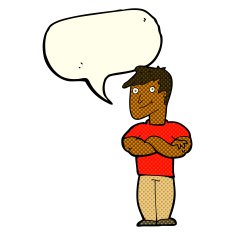 cartoon muscular man with speech bubble N5