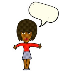 cartoon annoyed woman with speech bubble N100