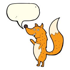 cartoon waving fox with speech bubble N9