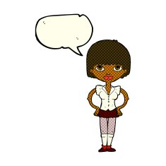 cartoon woman with hands on hips speech bubble N115